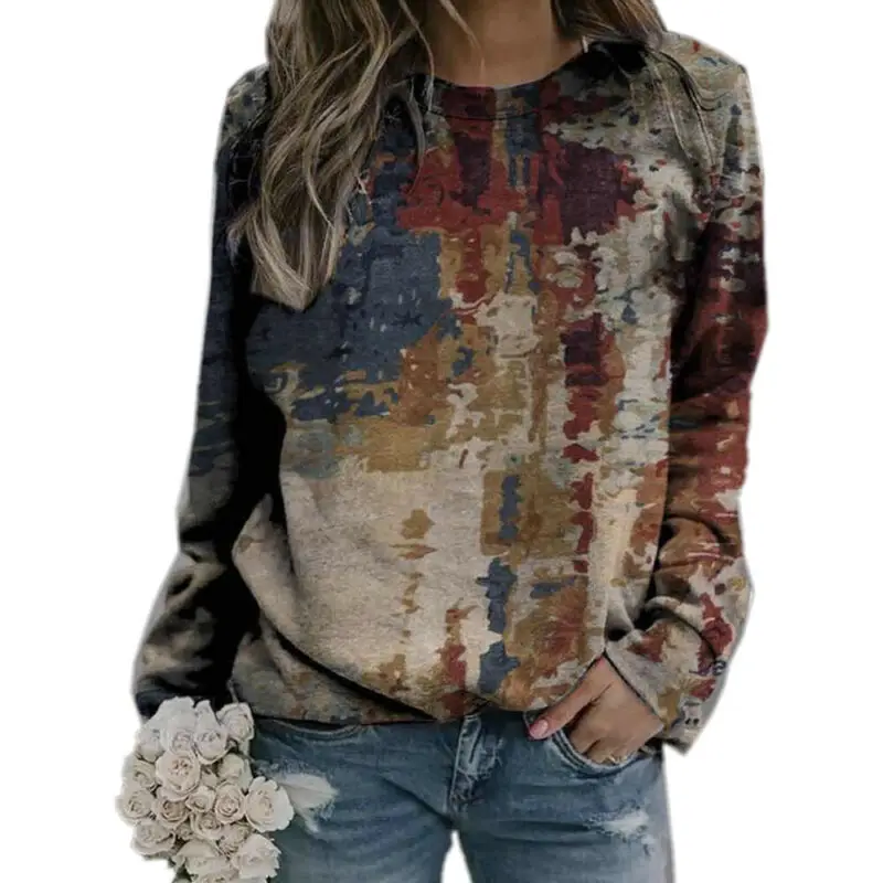 

Plus Size Women Print Causal Loose Sweatshirt Ladies Round Neck T-Shirt Tops UK