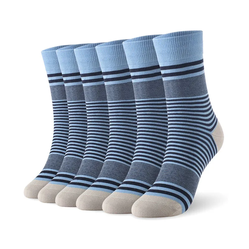 Blue6 Men cotton socks stripped man large size socks 6pairs/lot UK SIZE 7-11 EUR SIZE 40-46 1002 VKMONY - Цвет: Blue6