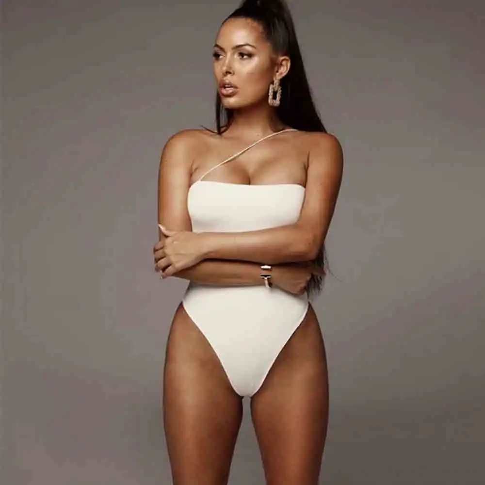 

Black Bodysuit Elastic Off Shoulder Women Blackless Single Spaghetti Strap Slim Slash Neck Romper Fashion Club Casual