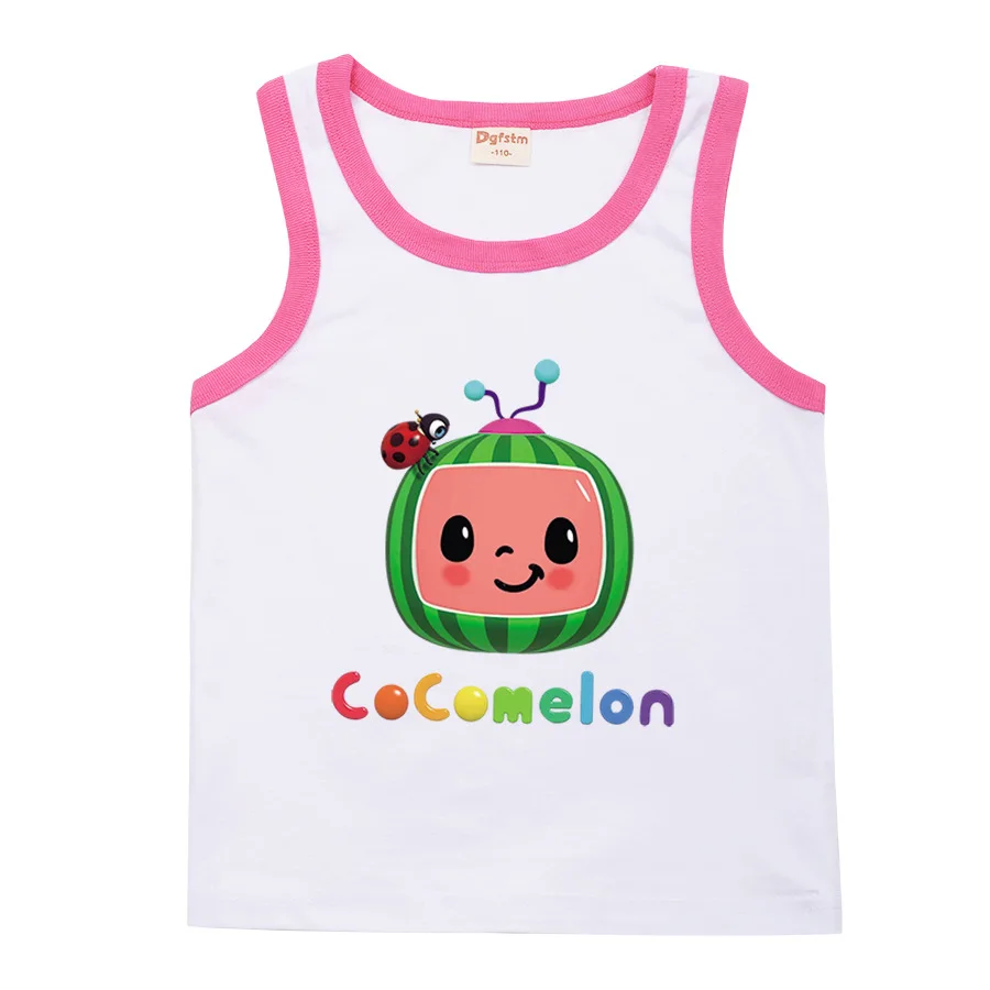 

2-16Y Kids Cartoon Cotton Vest Boys Cute Cocomelon JJ Clothes Baby Girls Watemelon Graphic Clothing Children Sleeveless T Shirts