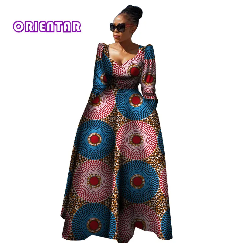 Женская африканская одежда Bazin Riche Robe Africaine, Африканское платье, Осеннее женское длинное платье больших размеров из чистого хлопка WY2849 - Цвет: 11