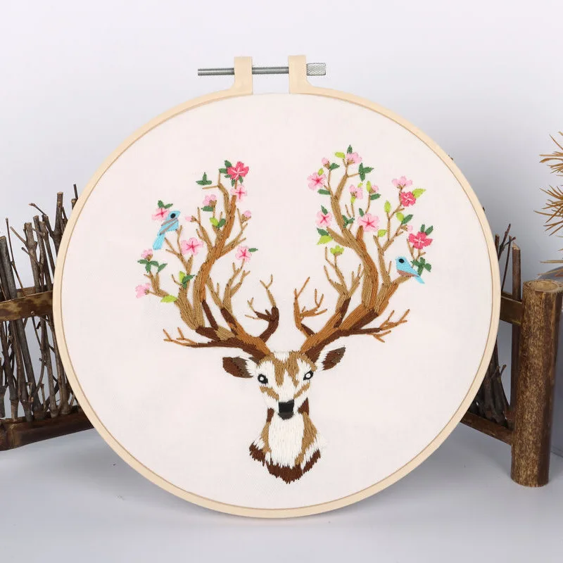 

Antler Flower Embroidery Kit DIY Needlework Houseplant Needlecraft for Beginner Cross Stitch Artcraft(Without Hoop)