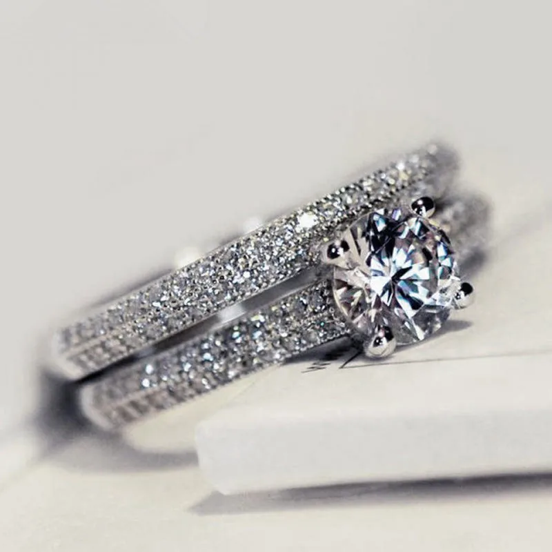 

2021 new trend Female White Bridal RingSet Fashion Color Gold Wedding Band Jewelry Promise Love Round Engagement Rings For Women