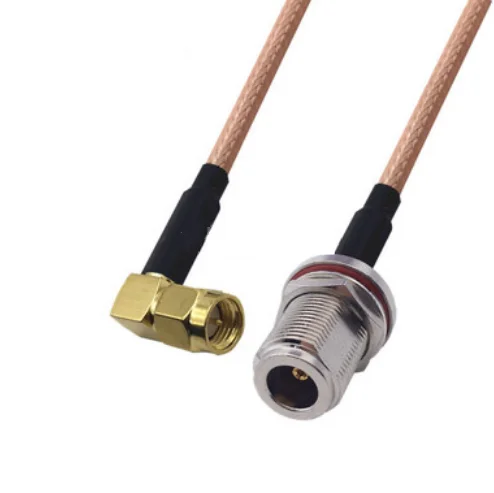 

RG400 Cable SMA Male Right Angle to N Female bulkhead Double Shielded Copper Braid Coax Low Loss Jumper Cable
