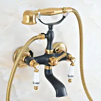 Black Gold Color Brass Bathroom Tub Faucet W/Hand Shower Sprayer Clawfoot Mixer Tap Wall Mounted zna419