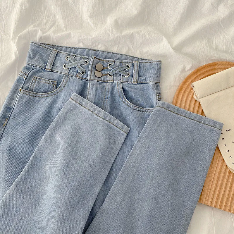 

High Waist Women Blue Jeans 2021 Spring New Streetwear Vintage Baggy Straight Ninth Pants Casual Versatile Femme Denim Trouser