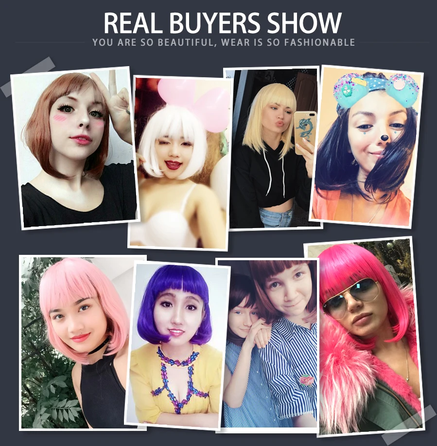 

Leeons Cheap Short Bob Wigs With Bangs White Pink Blue Red Green Purple Brown Black Synthetic Short Cosplay Wig For Black Women