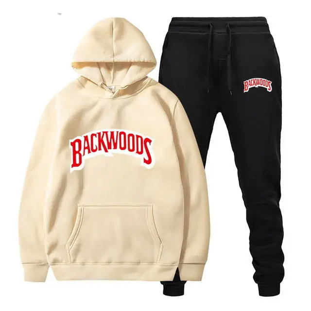 

2021fashion brand Backwoods Men's Set Fleece Hoodie Pant Thick Warm Tracksuit Sportswear Hooded Track Suits Male Sweatsuit Track