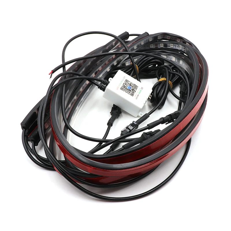 4 шт., 12 В, IP65, Bluetooth, управление, цветовая RGB Светодиодная лента под автомобилем, 90 120 см, неоновая лампа