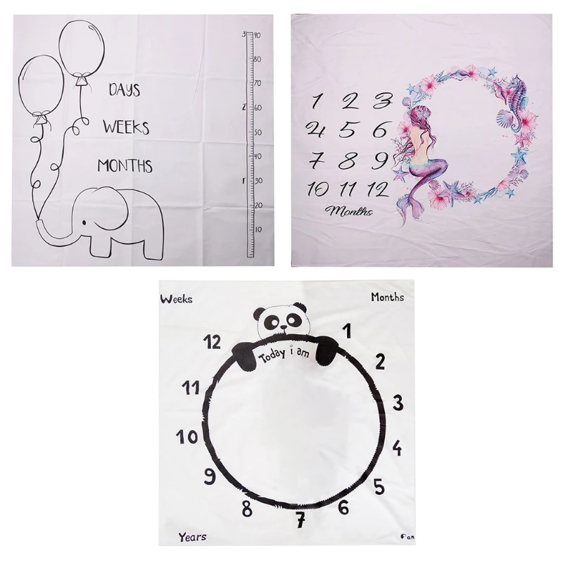 

Baby Monthly Record Growth Milestone Blanket Newborn Soft Swaddle Wrap Photography Props Creative Background Cloth Infant
