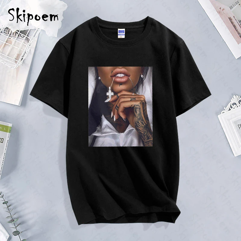 Крутая черная футболка для девушек меланин Женская Эстетическая Винтажная в