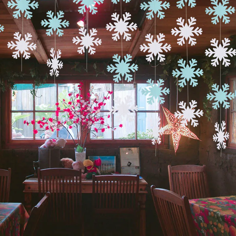 Разноцветные баннеры в виде снежинок 2 метра Бумажная гирлянда сделай сам для