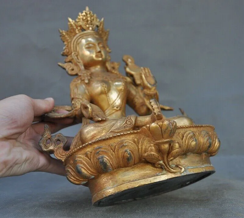 

wedding decoration Tibet Buddhism bronze gilt green Tara Kwan-yin Guanyin Bodhisattva Buddha statue