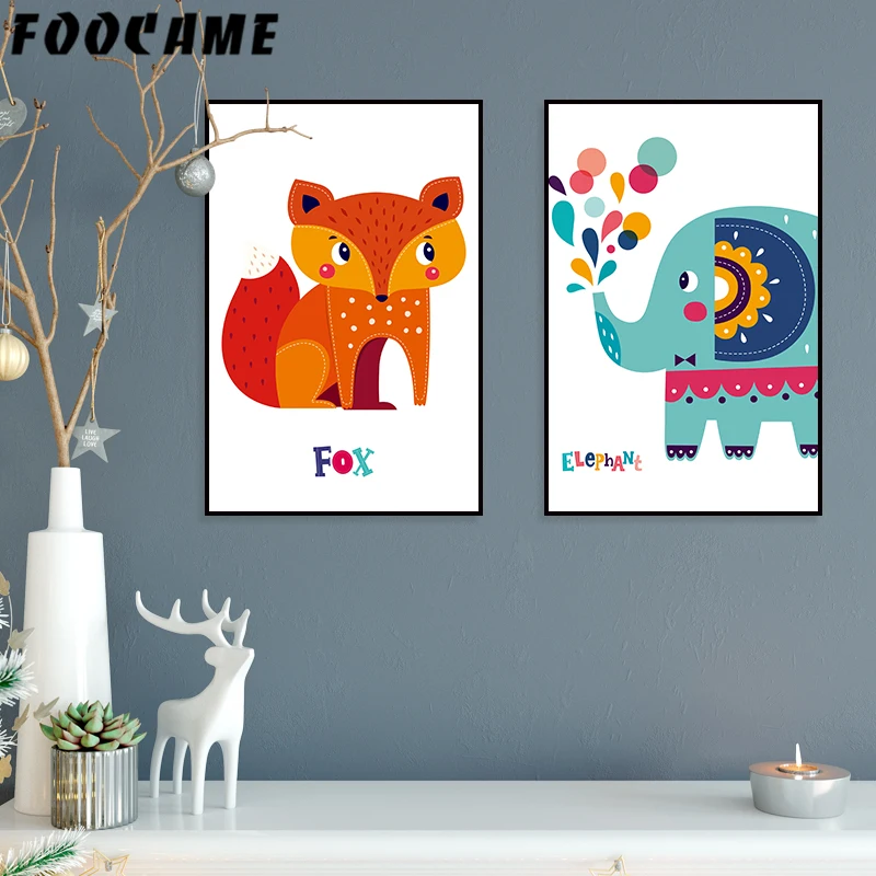 Лиса слон мультфильм животное Скандинавское украшение для детской комнаты