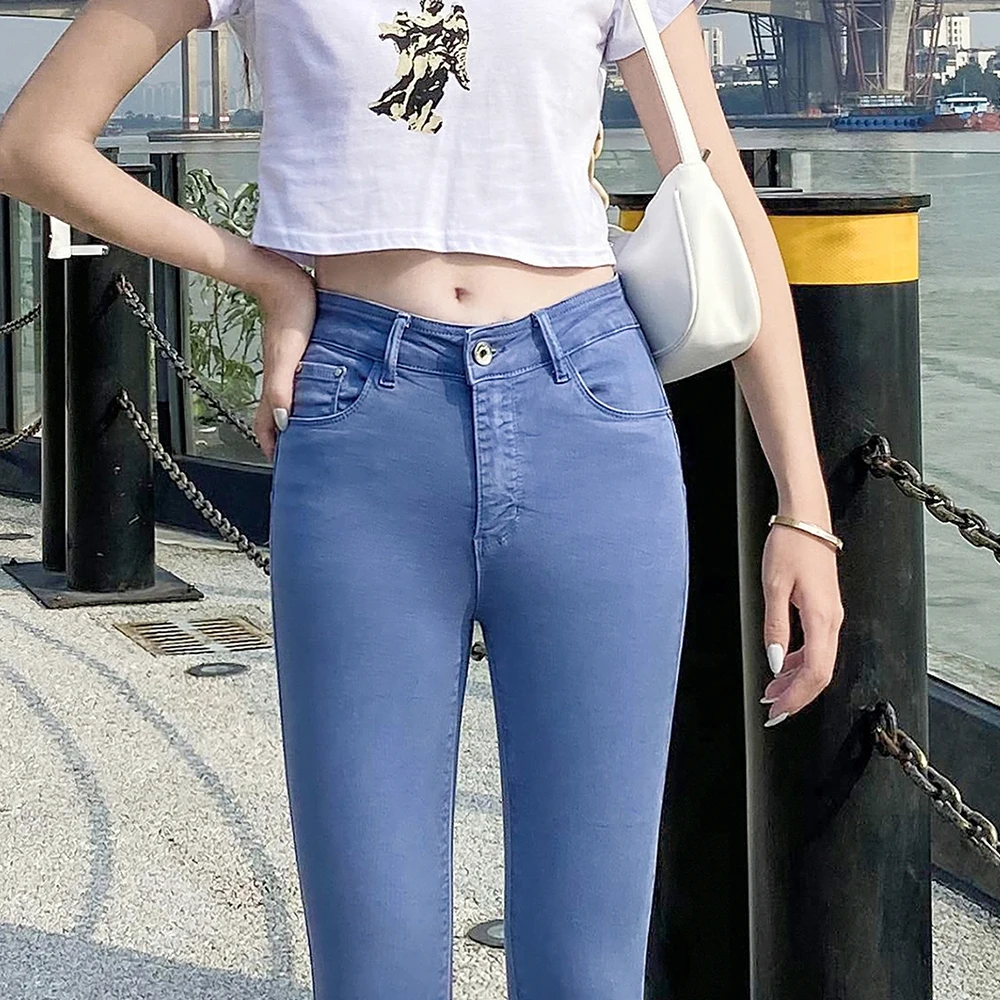

Denim Jeans Womens High Waist Stretch Pencil Skinny Ankle-length Pants Femme Blue Push Up 2020 Elastic Slim Streetwear