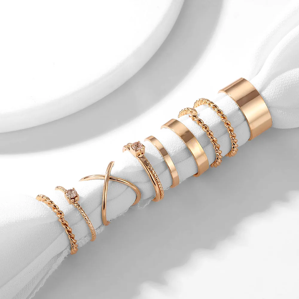 FAMSHIN 8 Pcs/Set Fashion Design Round Gold Color Rings Set For Women Handmade Geometry Finger Ring Set Female Jewelry Gifts
