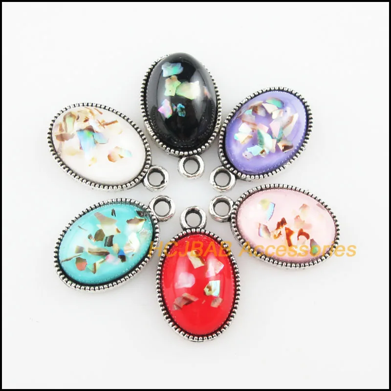 

18 New Oval Flower Resin Pendants Shivering Mixed Charms Tibetan Silver 12x19mm