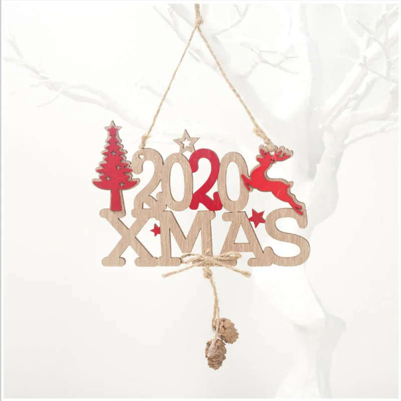 Wooden Christmas Tree Pendants Ornaments 2020 Xmas Letters Hanging Decor Outdoor Accessories | Дом и сад