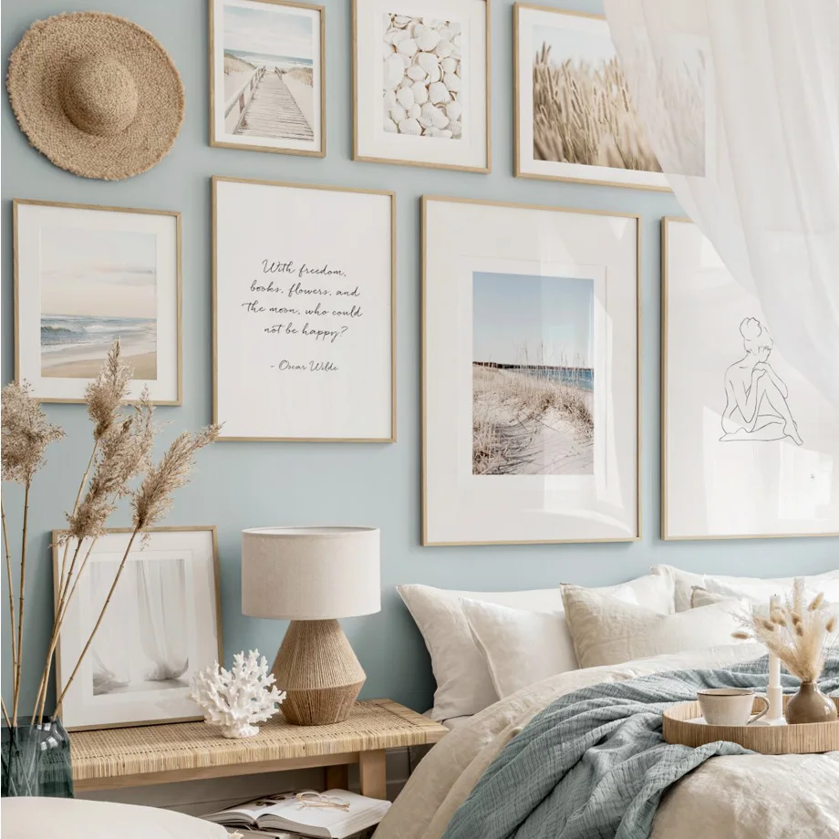 

Blue Beach Wave Grass Nude Sketch Seashells Bridge Wall Art Print Canvas Painting Nordic Poster Decor Pictures For Living Room
