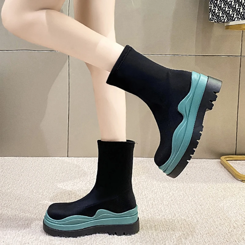 

Женские ботильоны из эластичной ткани на платформе, без застежки