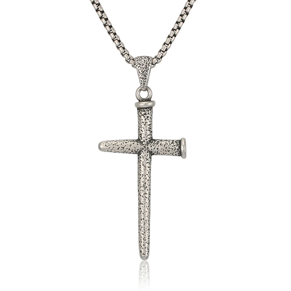 

BOFEE Cross Nail Punk Stainless Steel Pendant Necklace Vintage Metal Choker Long Chain Hip Hop Wholesale Fashion Jewelry Gift