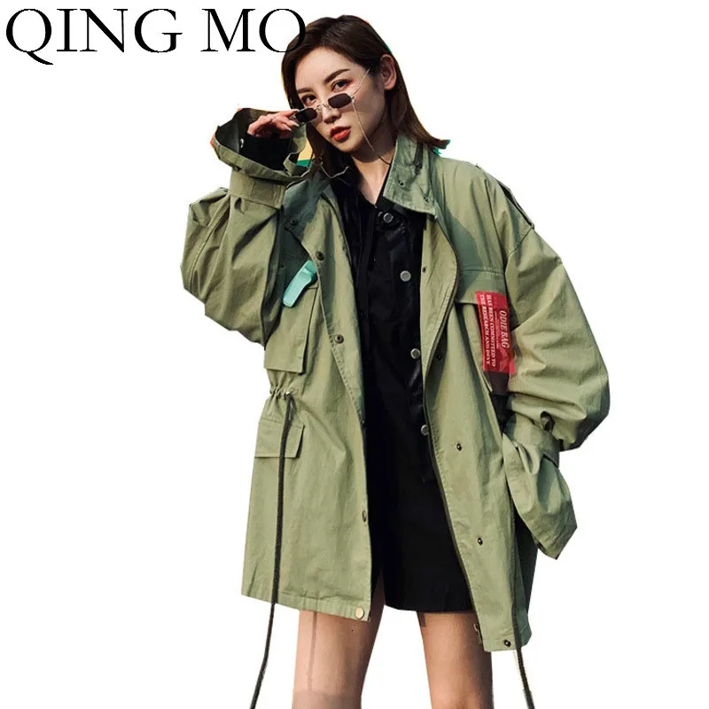 Женская куртка с регулируемой талией QING MO зеленое пальто заплатками зимняя ZQY1727