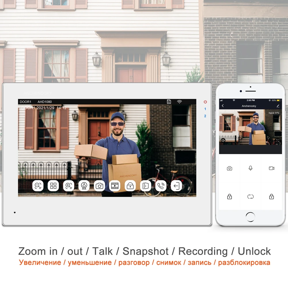 Беспроводной Wi-Fi видеодомофон Anchencoky с замком поддержка смартфона Удаленная
