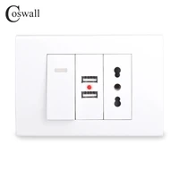 coswall italian chile standard wall socket universal eu outlet 2 usb charger port for mobile on off rocker light switch