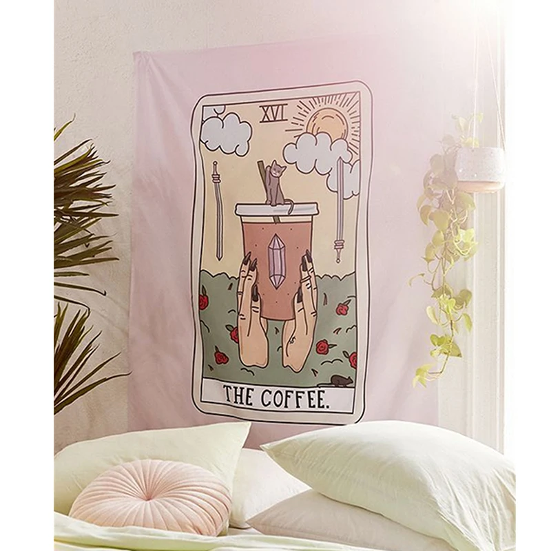 Кофейный гобелен Tarot настенный с рисунком винного кота Ведьмак мандала ткань в