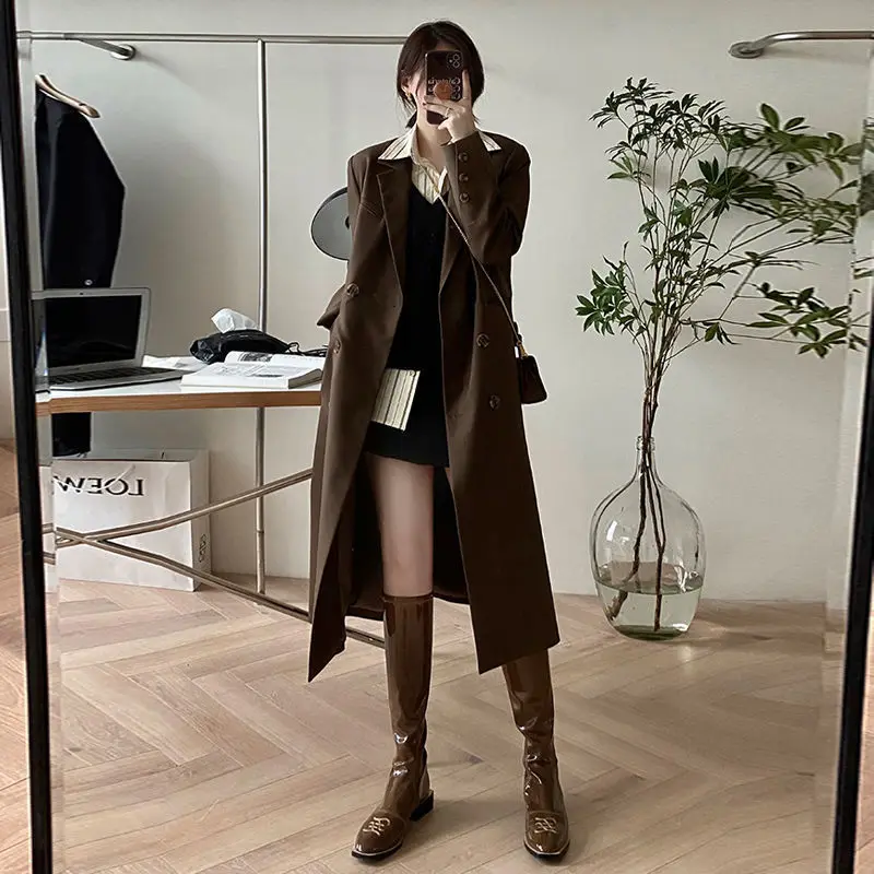 

Женский двубортный свободный тренчкот, повседневный тренчкот в Корейском стиле,