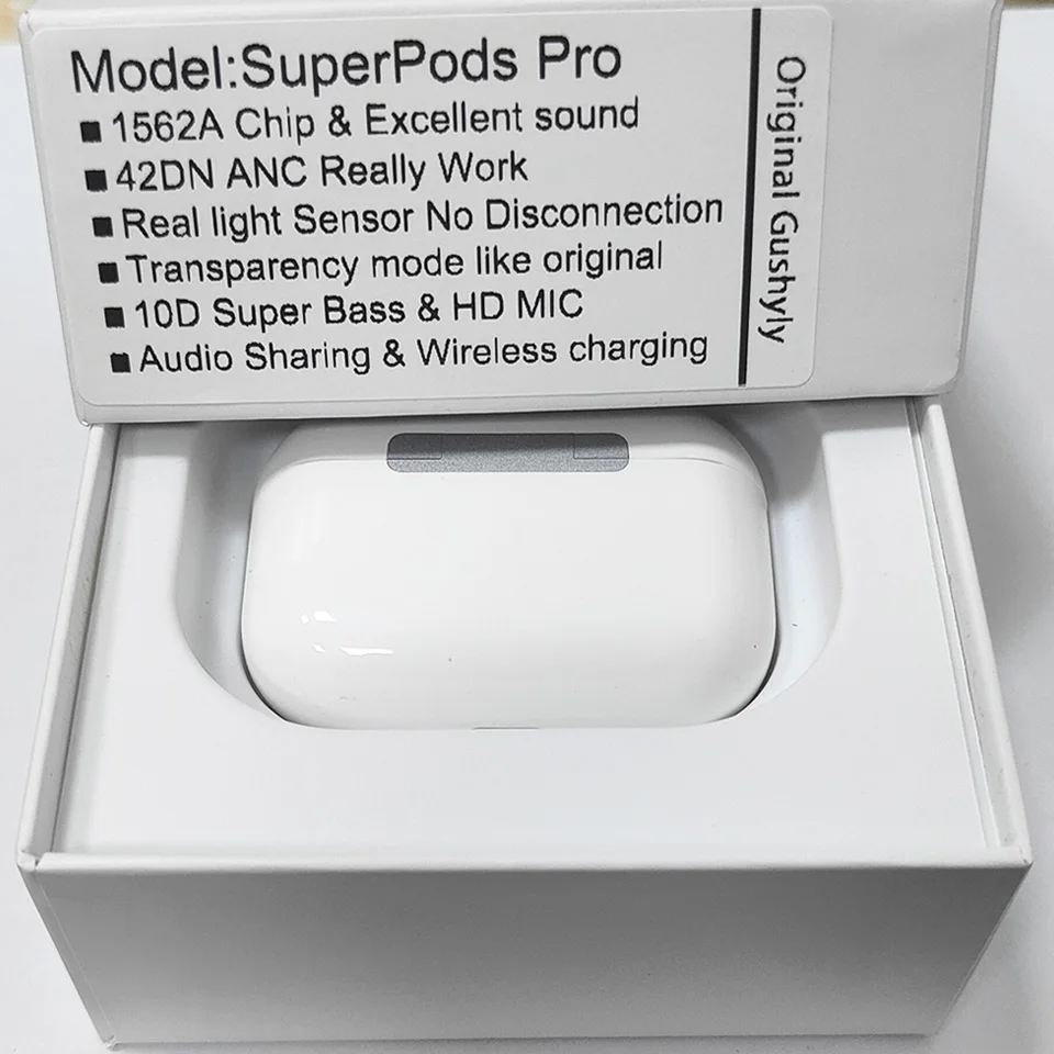 

42DB ANC SuperPods Pro TWS Earphones 1562A Chip Active noise cancelling 12D Super Bass Bluetooth Earbuds 6-8 Hours Top Quality