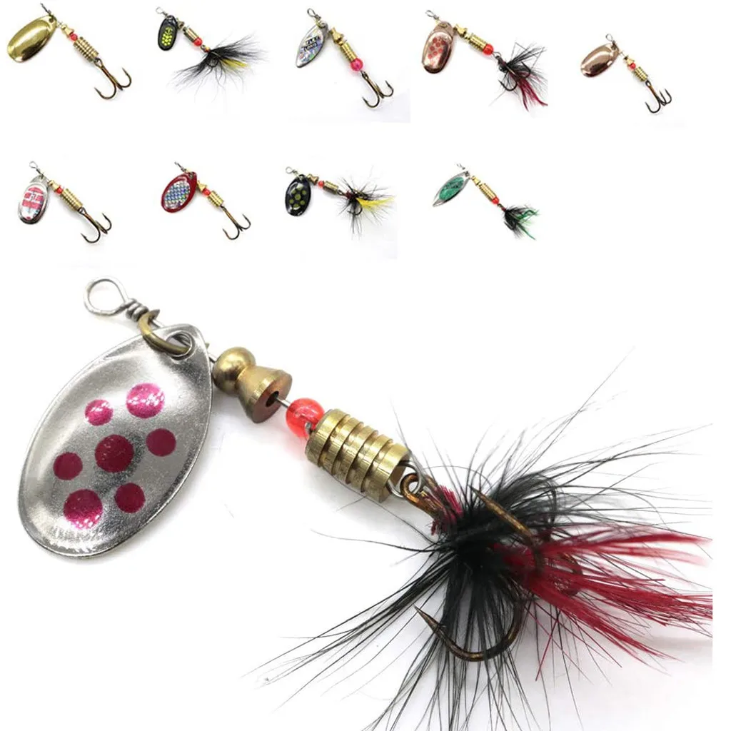 

10PC Metal Fishing Sequins Hooks Baits Feather Fishhook Tackle Artificial Paillette Wobbler Jig Metal Buzz Bait