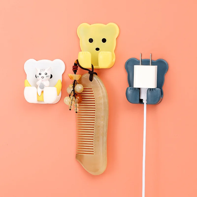 Настенная Наклейка в виде милого медведя 2 шт. крючок без перфорации клеящаяся