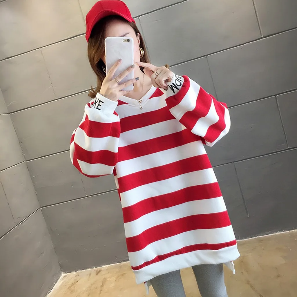 

Loose Stipe Print Sweatshirt Women Long Velvet Striped Printed V Neck Long Sleeve Embroidery Sweatshirts Casual Blouse Femme