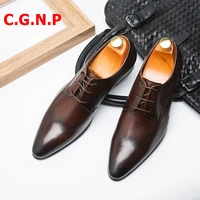 c g n p men formal shoes genuine leather pointed toe lace up dress shoes men leather shoes italian mens office wedding shoes