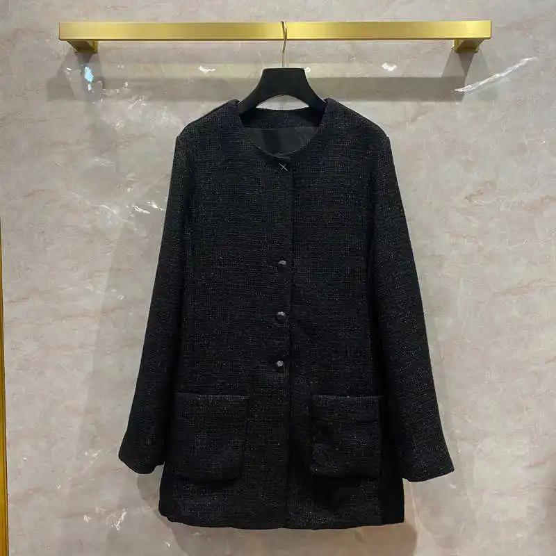 

High Autumn 2021 Quality pearls beading overcoat Women winter vintage belt tweed coat C503