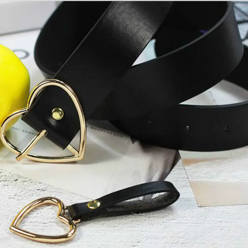 

Harajuku Leather Belts for Women Metal Buckle Heart Belt Waistband Wedding Party Dress Jeans Decor For Ladies Belt pasek damski