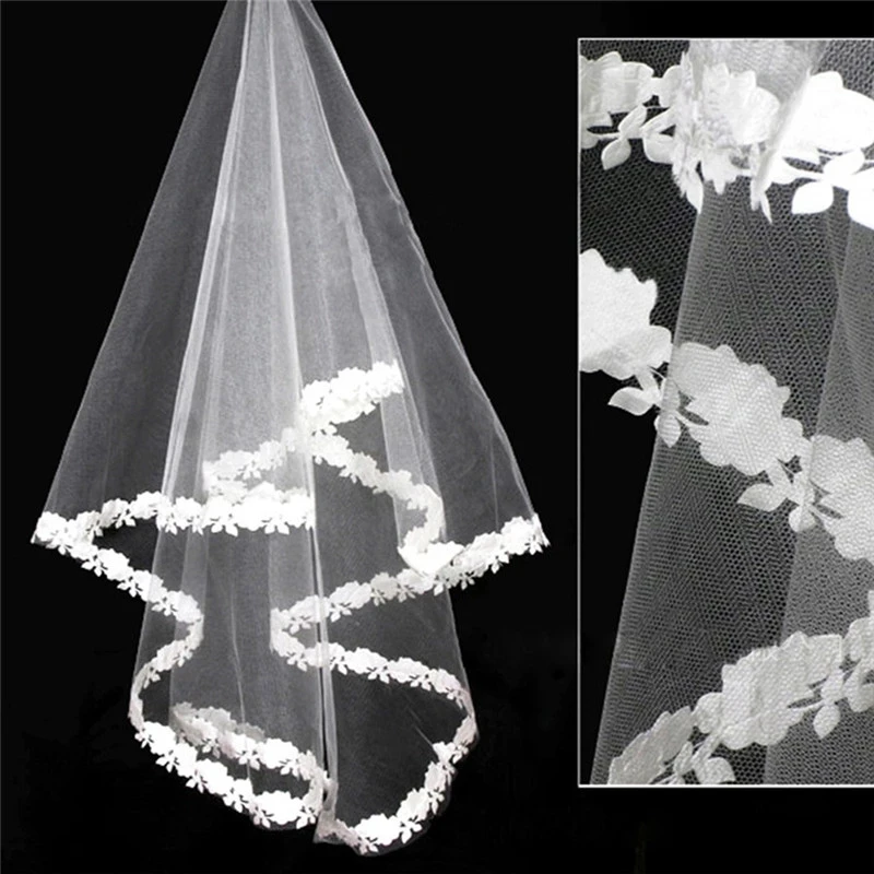 

Lastest Look of the New Style 1 Tier White Wedding Lace Edge Bridal Elbow Veil 2021 Wedding Veils