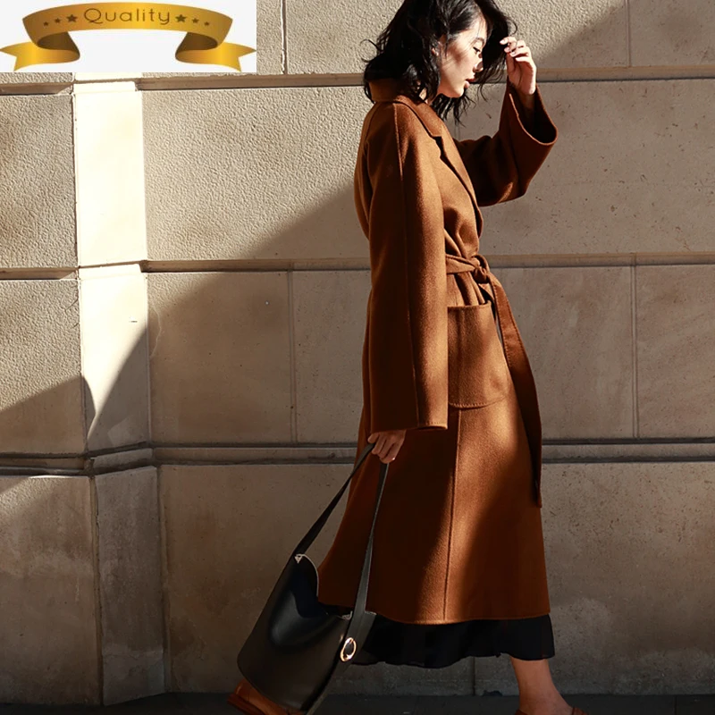 

Пальто женское длинное из шерсти и кашемира, двусторонняя Элегантная куртка в Корейском стиле, модная одежда, пальто и куртки, Женское пальт...