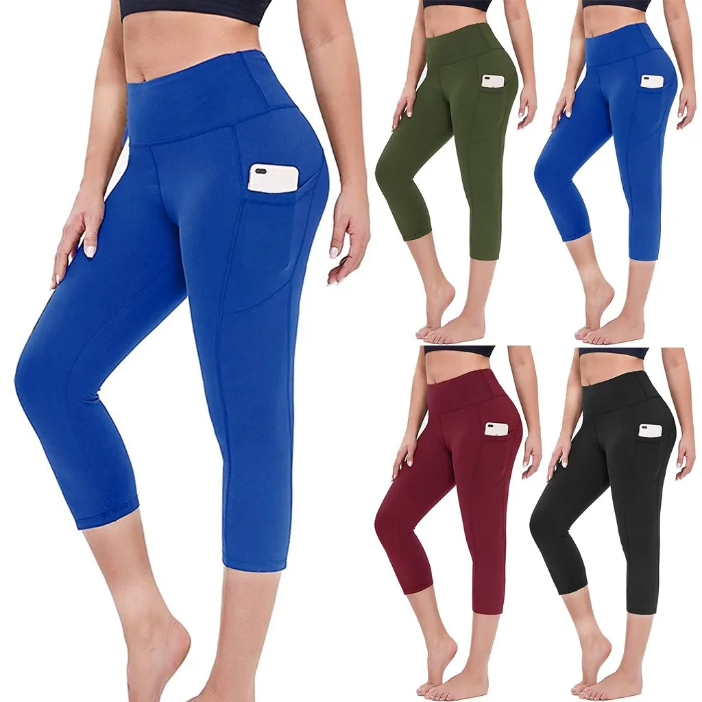 

Women's Stretch Yoga Leggings Fitness Running Gym Sports Pockets Active Pants High Waist Seamless Leggings Push Up Sportswear