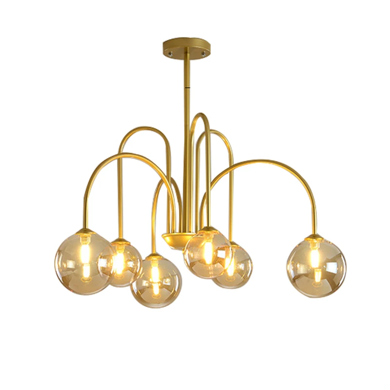 

Luxurious Golden Chandelier With Glass Ball Lampshade For Living Room Modern Metal Lustre Bedroom Hanglamp Drop Dinning Lustres