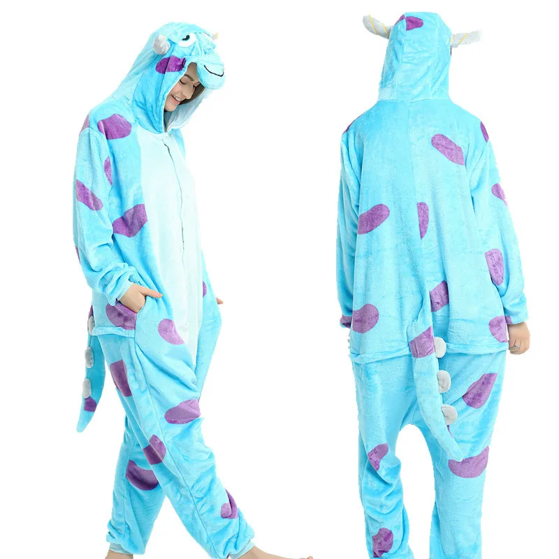 2019 зимние Для женщин Kigurumi Пижамы с принтом монстров комплекты милые вещи