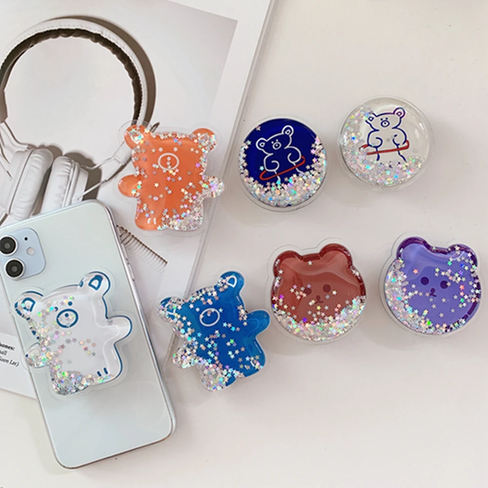 

Universal Cute Cartoon Bear Quicksand Foldable Mobile Phone Finger Ring Bracket Handle Bracket Accessories For Iphone