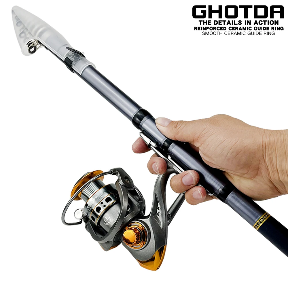 GHOTDA Telescopic Fishing Rod and Reel Set 1.5-3 M Ultra-light Rod and 5.2:1 Draw Ratio Fishing Reel Portable Kit