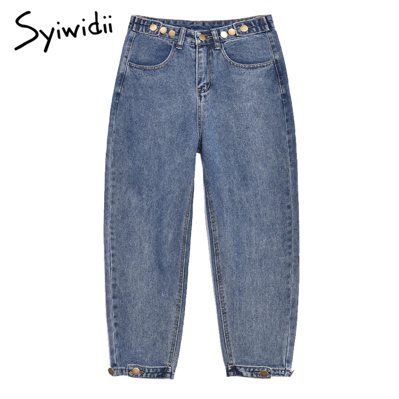 Джинсы женские с пуговицами и завышенной талией винтажные свободные джинсы для