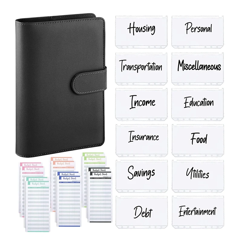 

25Pcs A6 PU Leather Budget Binder Set, Binder Cover Personal Planner Binder for Money Saving Cash Envelopes System