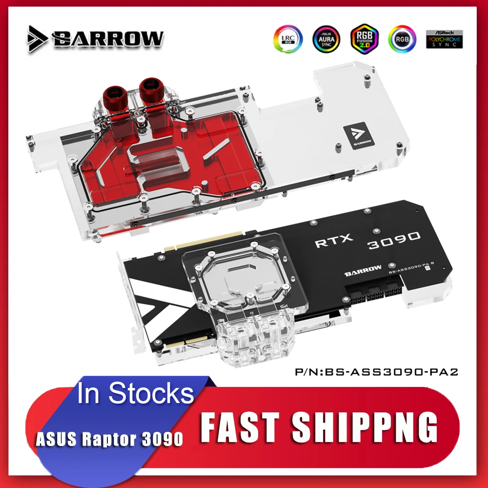 

Barrow GPU Water Block full coverage GVA Radiator for ASUS STRIX RTX 3090 3080 5V ARGB 3PIN Motherboard AURA SYNC BS-ASS3090-PA2