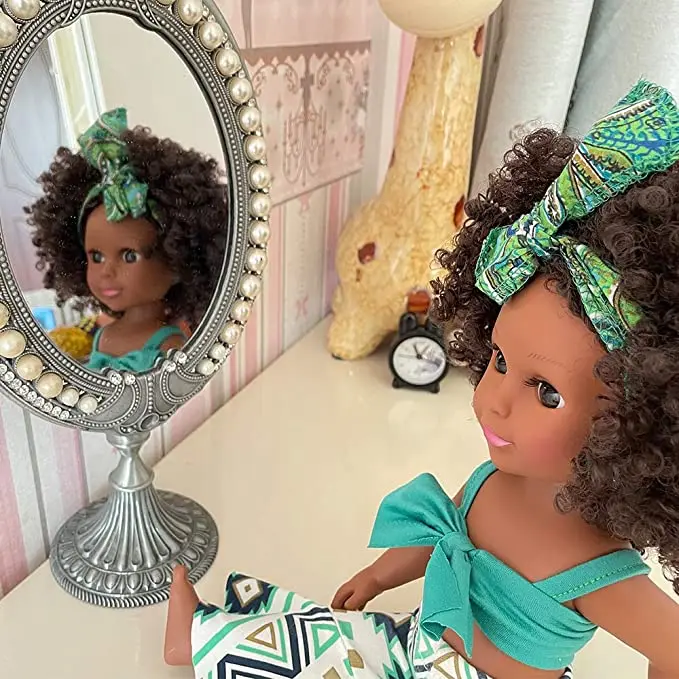 

Black Baby Girl Doll 14 Inch African Washable Realistic Silicone Play Dolls Toy with Fashion Clothes Set For 3+ Year Old Kids