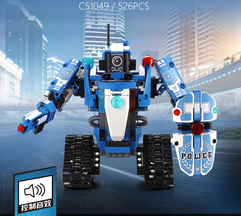 Technic 2,4 Ghz rc трансформация гусеничный полицейский робот строительный блок со звуковым кирпичом полицейский автомобиль радиоуправляемые игрушки