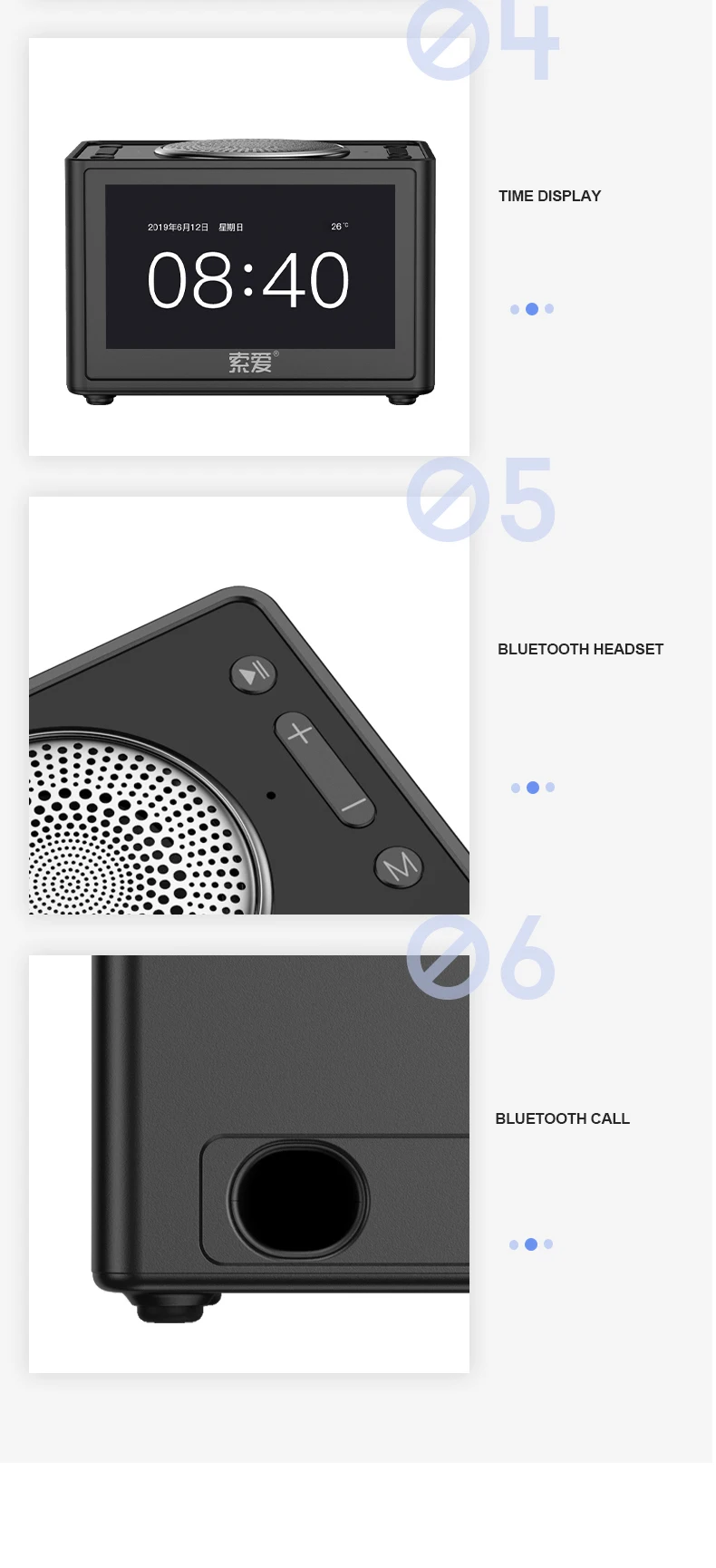 SOAIY K6 Портативный видео динамик Bluetooth беспроводной 3D стерео уличные комнатные автомобильные часы ЖК-дисплей FM радио Поддержка TF сабвуфер